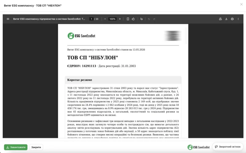 PDF витяг ESG комплаєнсу — SaveEcoBot