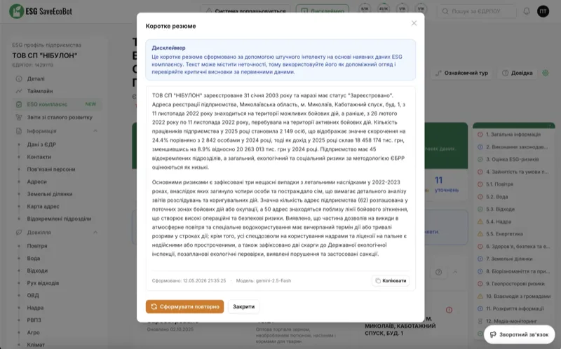 Коротке резюме ESG — SaveEcoBot